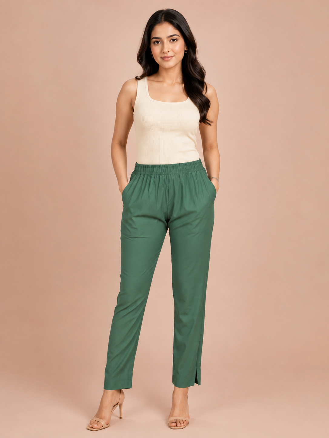 Dusty Green Rayon Silk Pants
