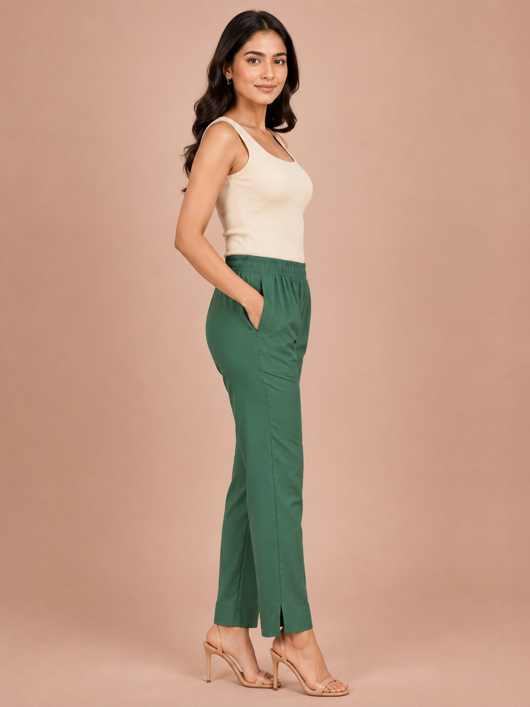 Dusty Green Rayon Silk Pants