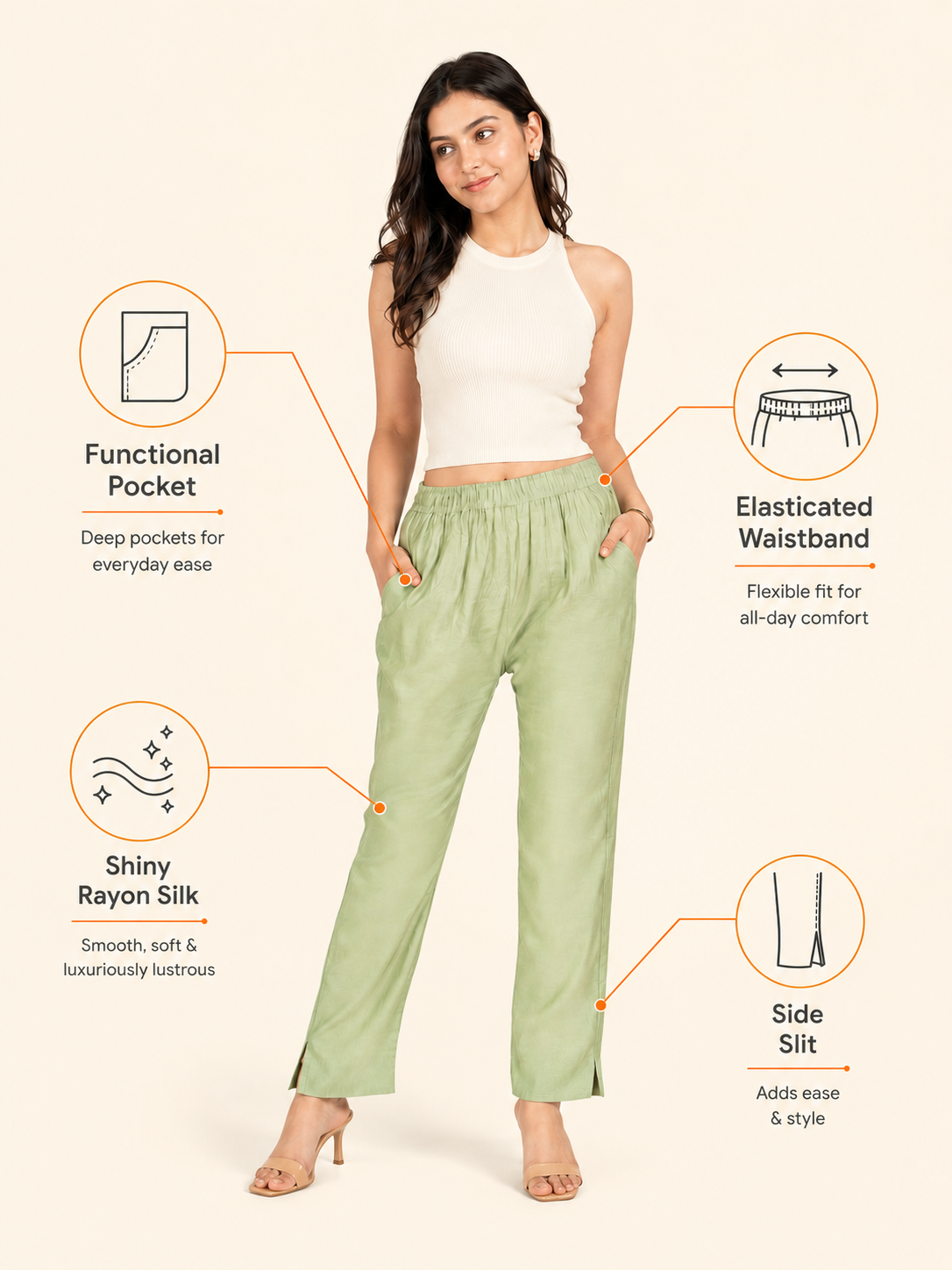 Fire Green Rayon Silk Pants