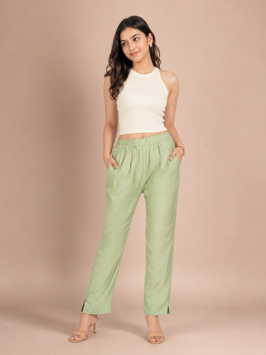 Fire Green Rayon Silk Pants