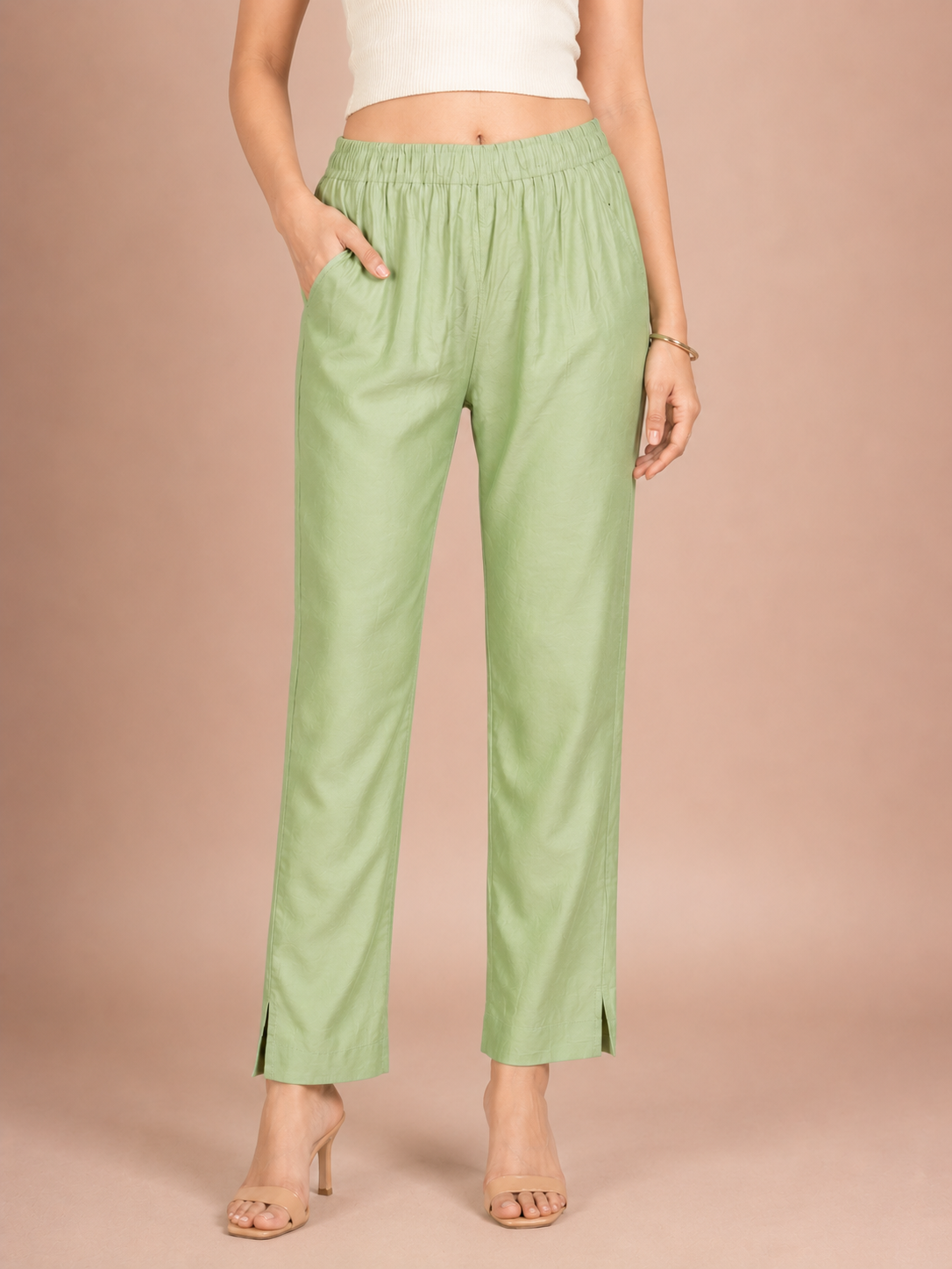 Fire Green Rayon Silk Pants