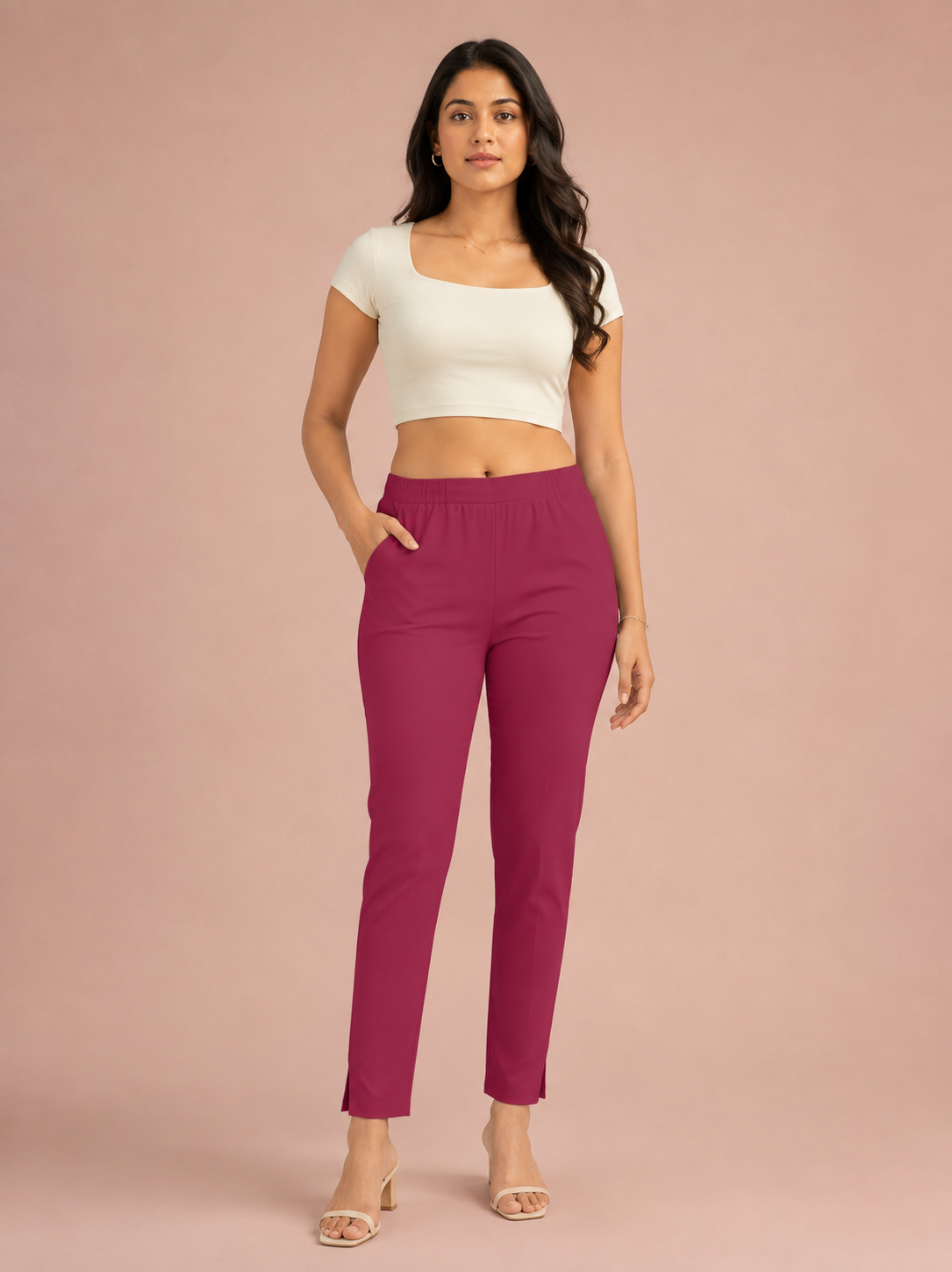 Fuscia Lycra Stretch Pant