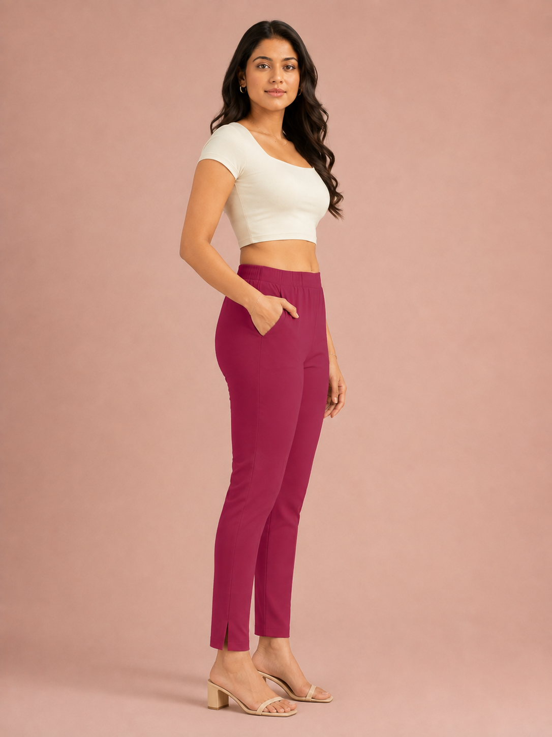 Fuscia Lycra Stretch Pant