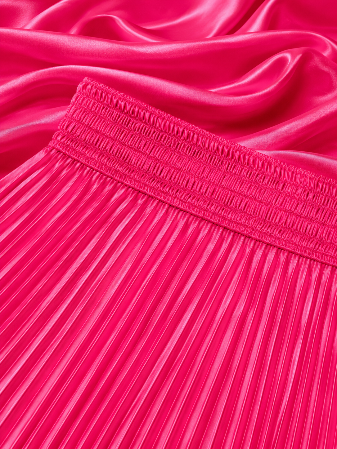Fuscia Satin Silk Small Pleated Skirt