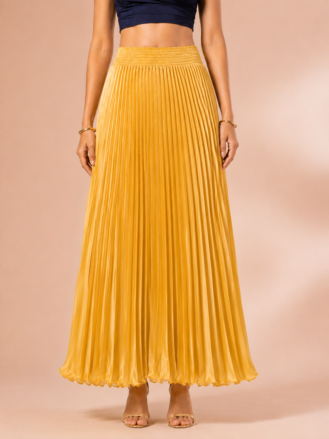 Gold Satin Silk Small Pleated Skirt