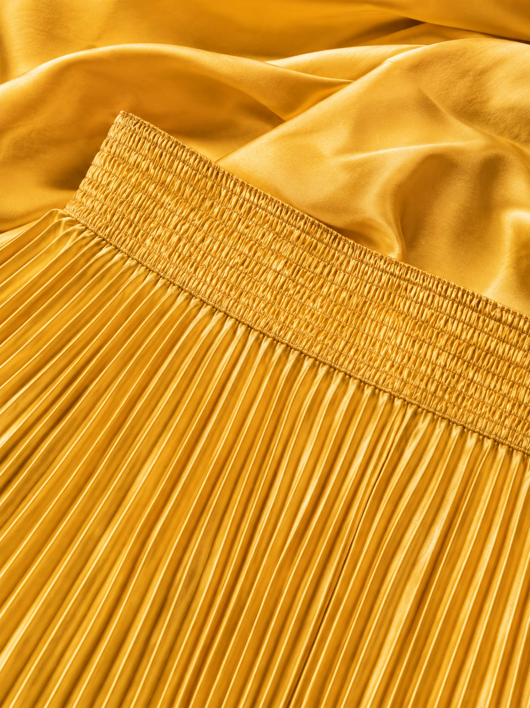 Gold Satin Silk Small Pleated Skirt