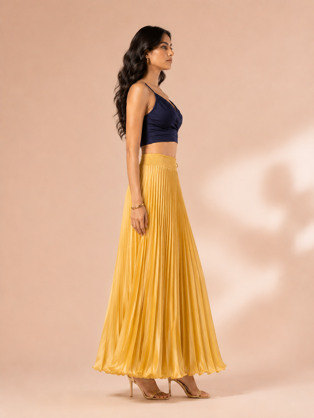 Gold Satin Silk Small Pleated Skirt