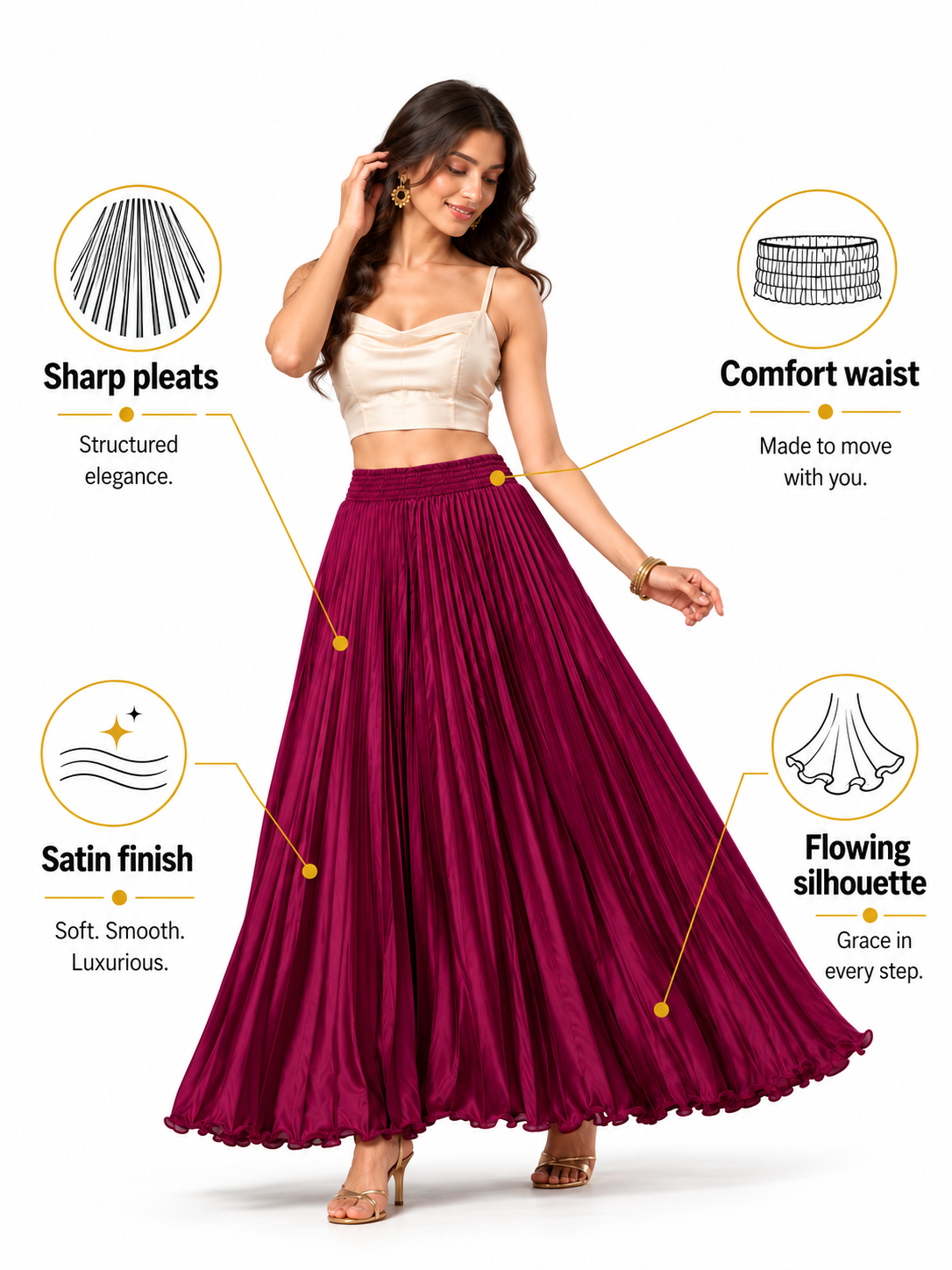 Grapes Satin Silk Small Pleated Skirt