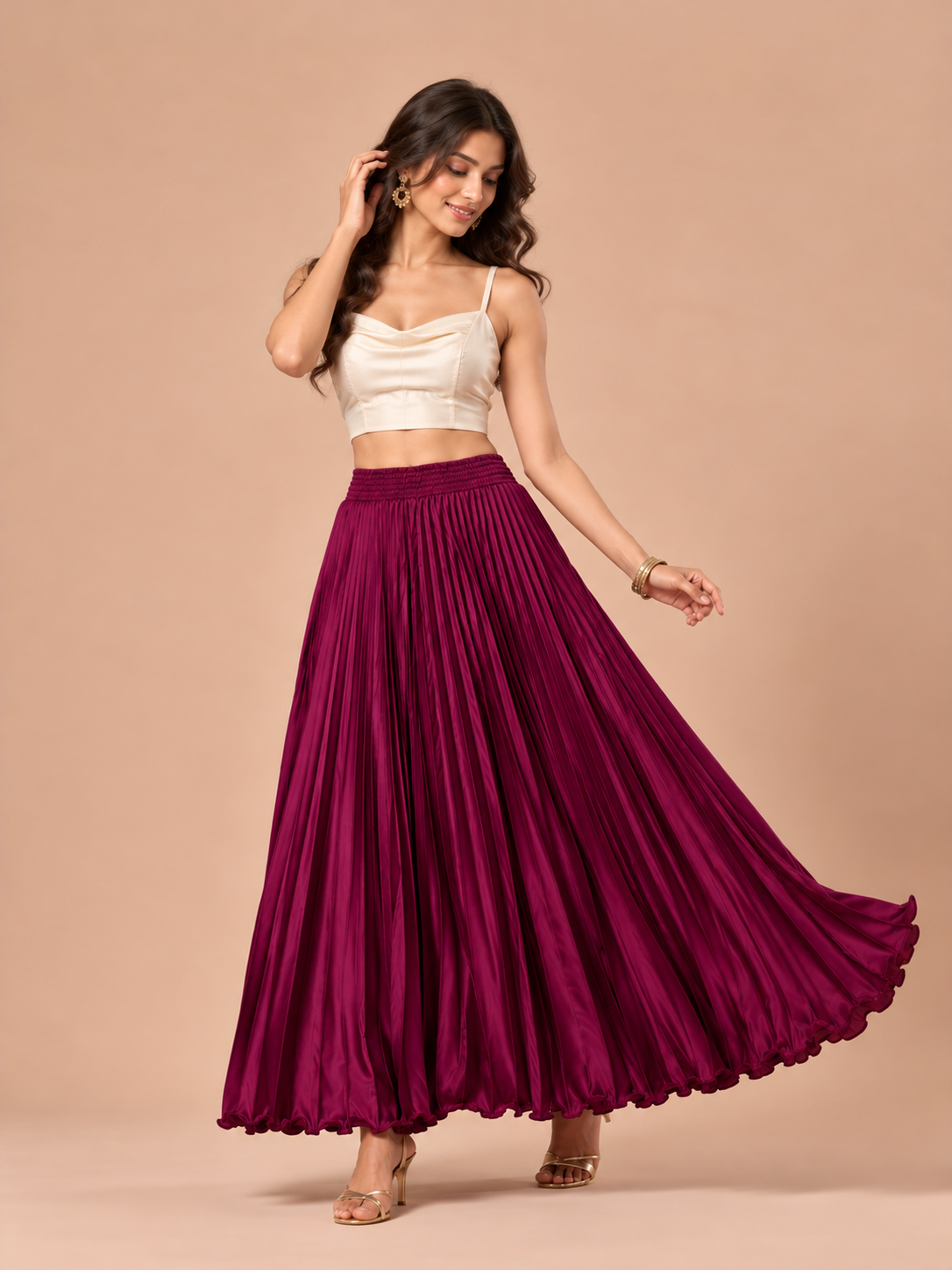Grapes Satin Silk Small Pleated Skirt