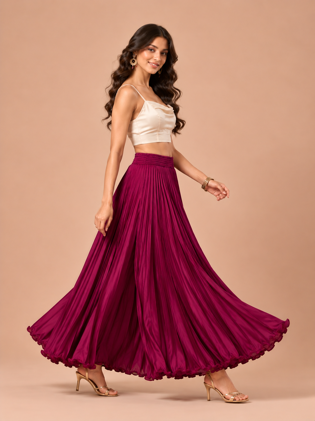 Grapes Satin Silk Small Pleated Skirt
