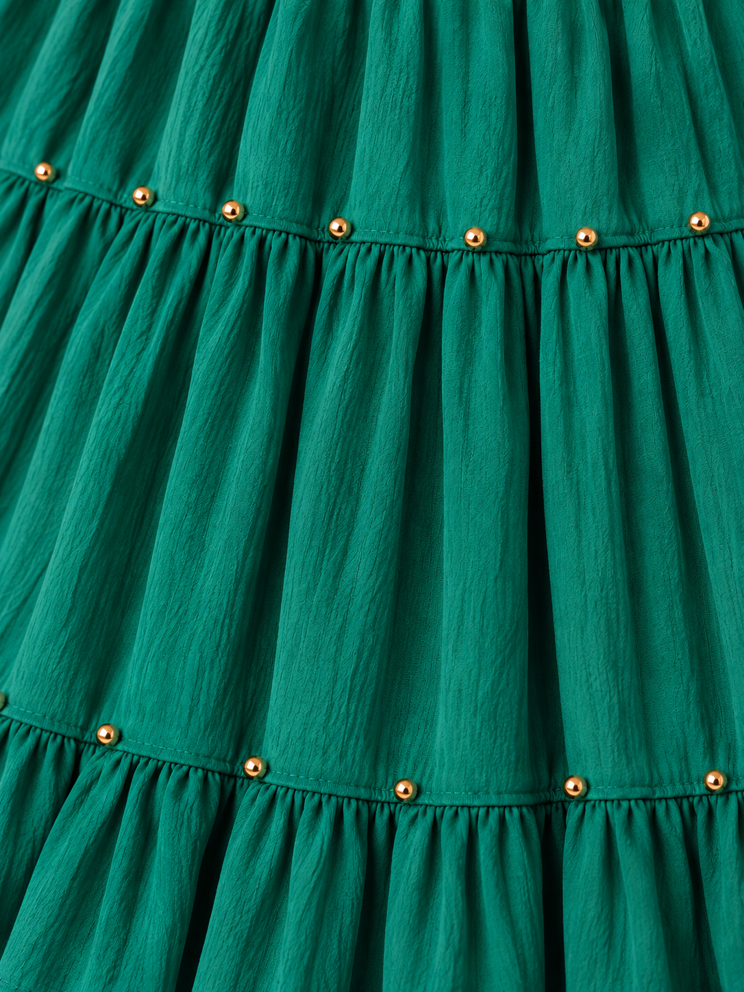 Green Cotton Skirt with Gold Beads