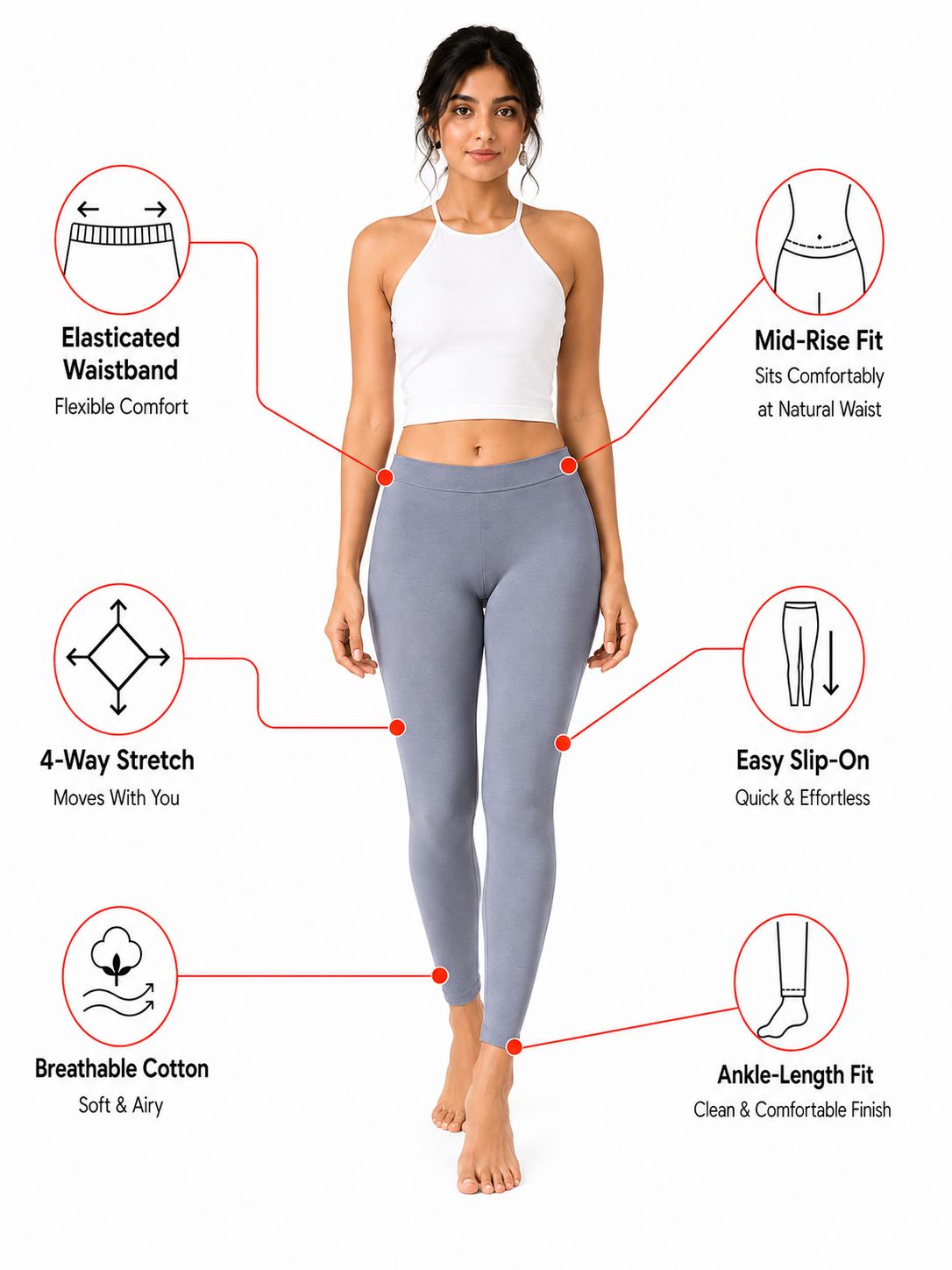 Grey Ankle Length Leggings