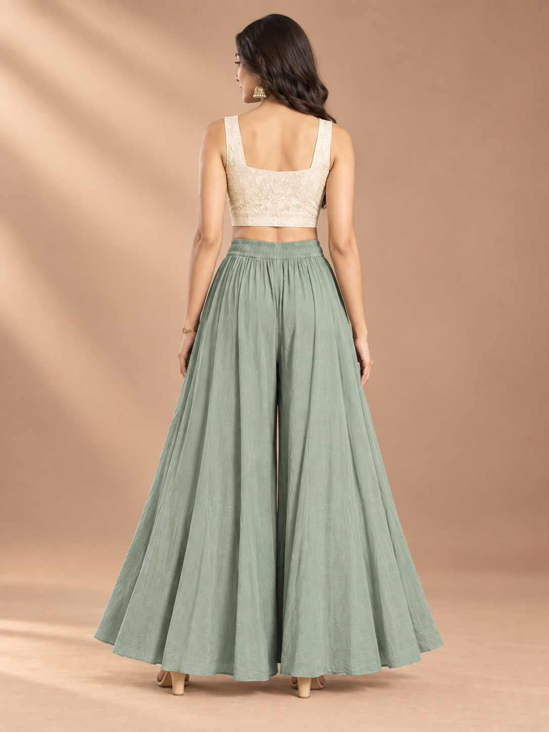 Grey Rayon Wide Leg Flared Palazzo