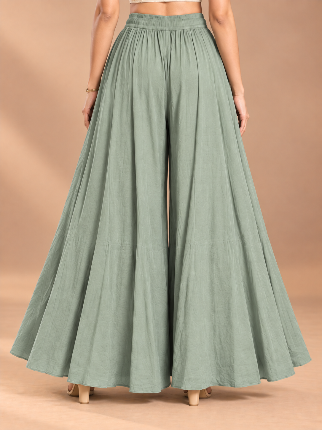 Grey Rayon Wide Leg Flared Palazzo