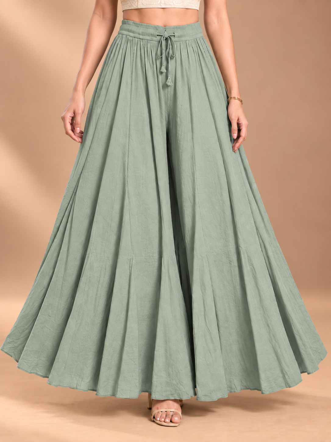 Grey Rayon Wide Leg Flared Palazzo