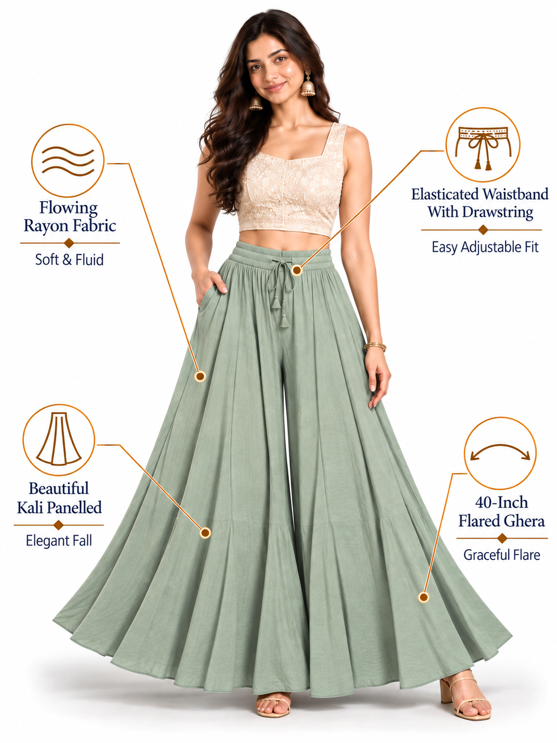 Grey Rayon Wide Leg Flared Palazzo