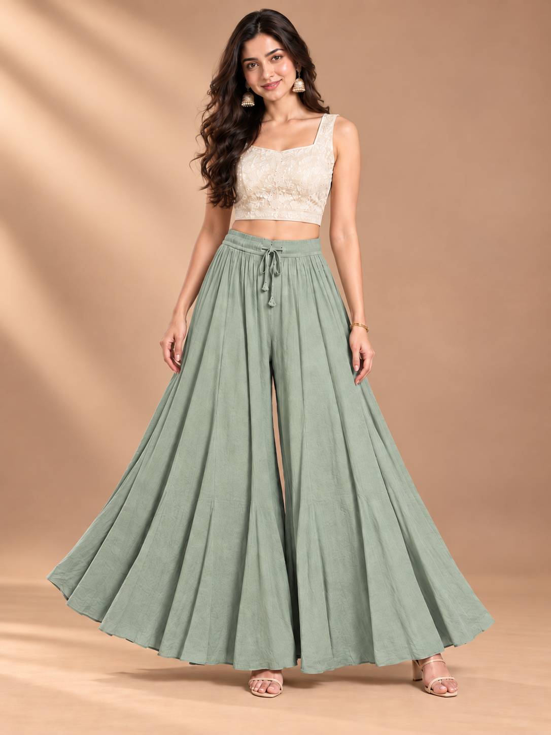 Grey Rayon Wide Leg Flared Palazzo