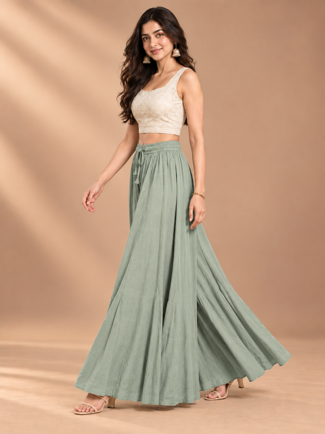 Grey Rayon Wide Leg Flared Palazzo