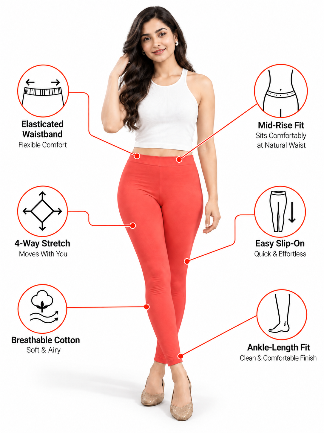 Hot Coral Ankle Length Leggings
