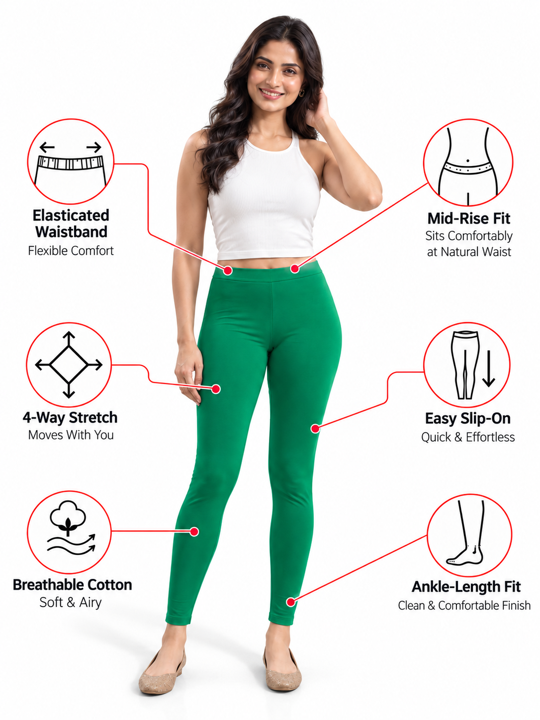 Leaf Green Ankle Length Leggings