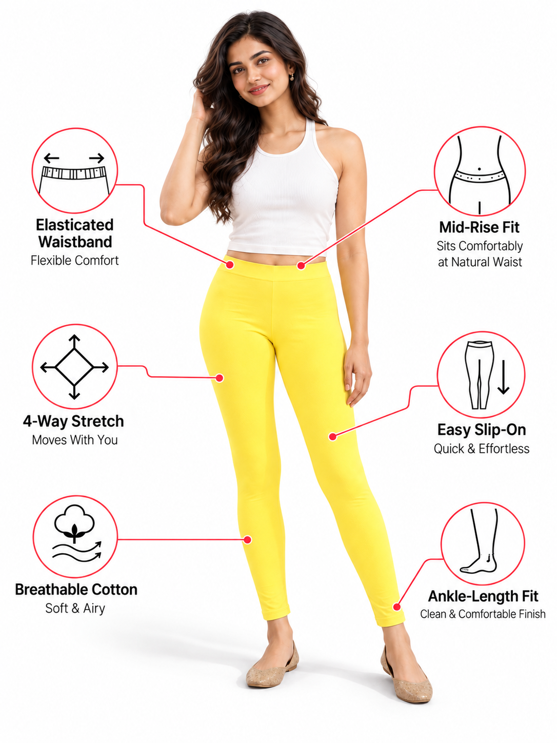 Lemon Yellow Ankle Length Leggings