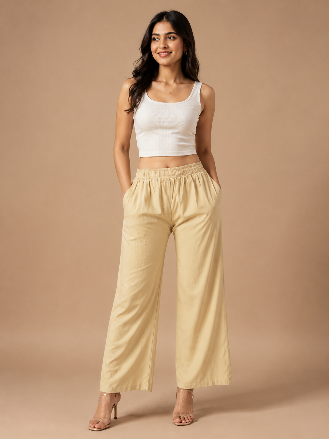 Light Beige Pocket Premium Rayon Palazzo