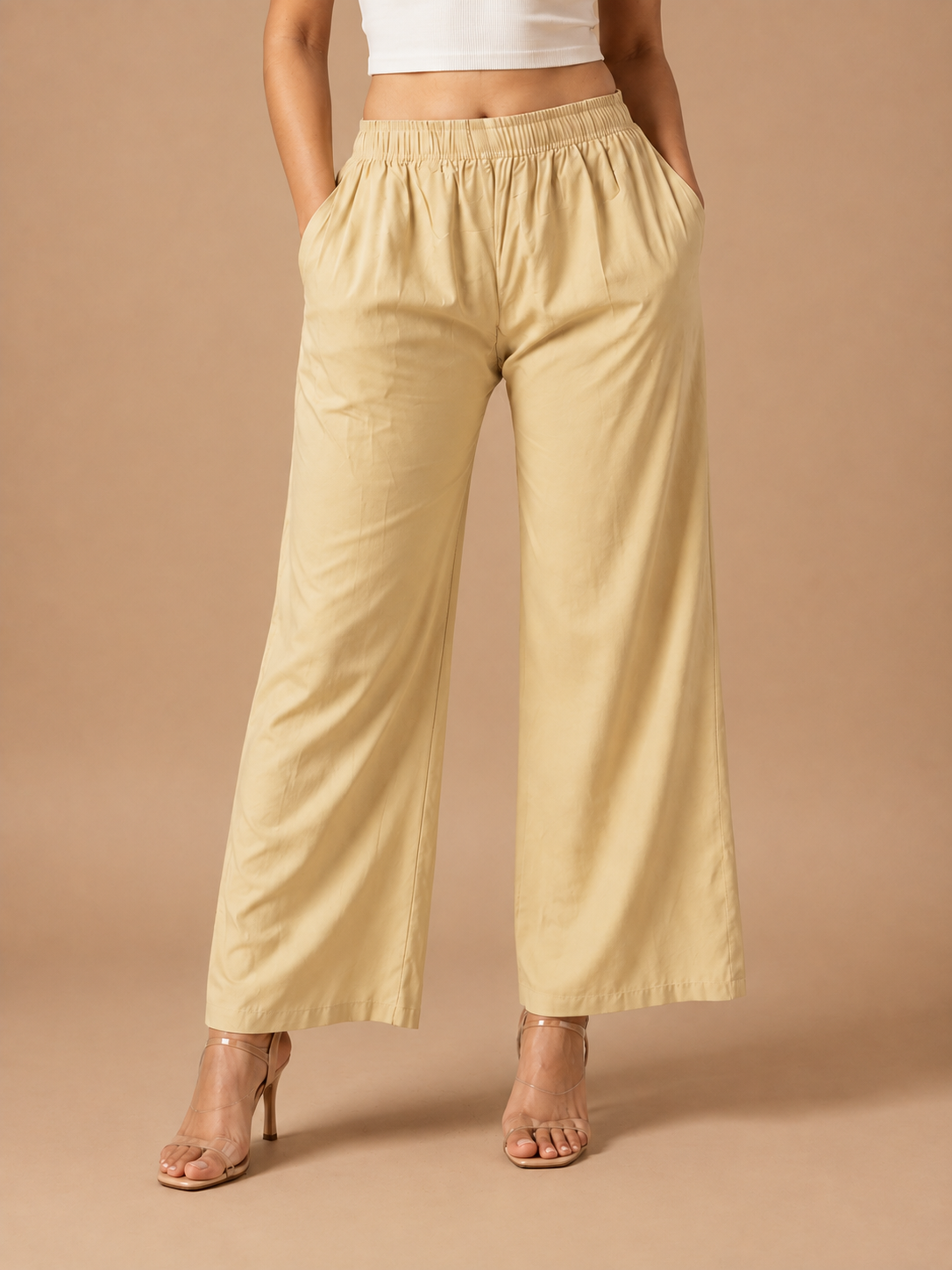 Light Beige Pocket Premium Rayon Palazzo