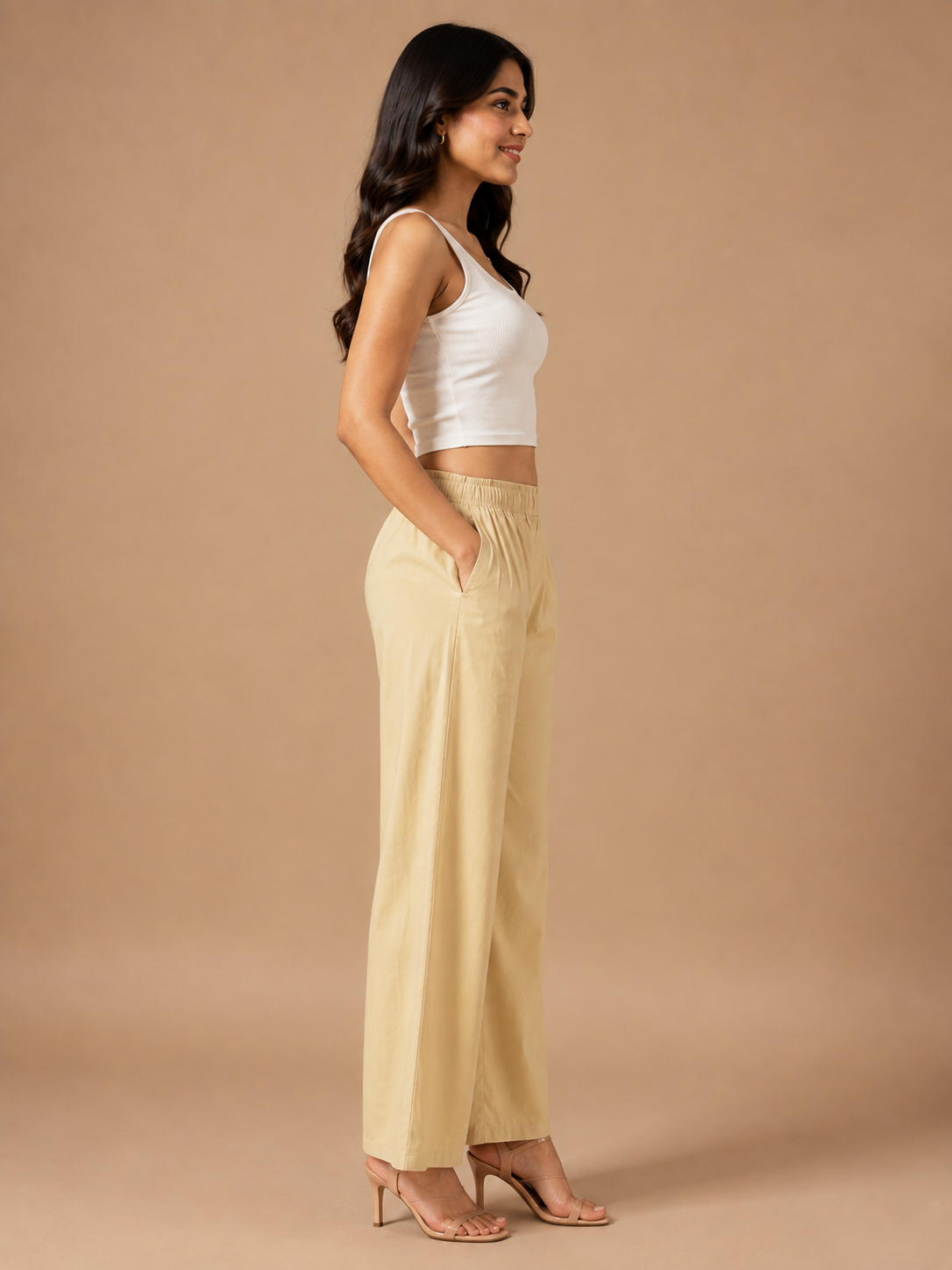 Light Beige Pocket Premium Rayon Palazzo