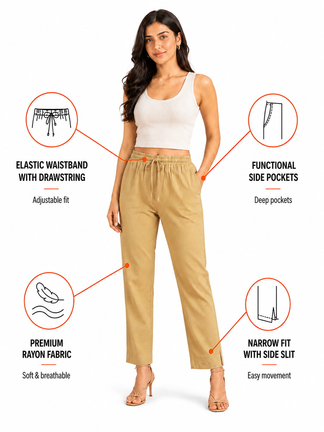 Light Beige Premium Rayon Narrow Fit Palazzo