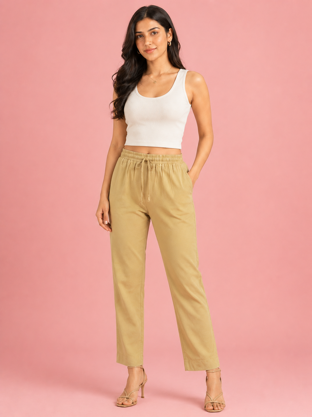 Light Beige Premium Rayon Narrow Fit Palazzo