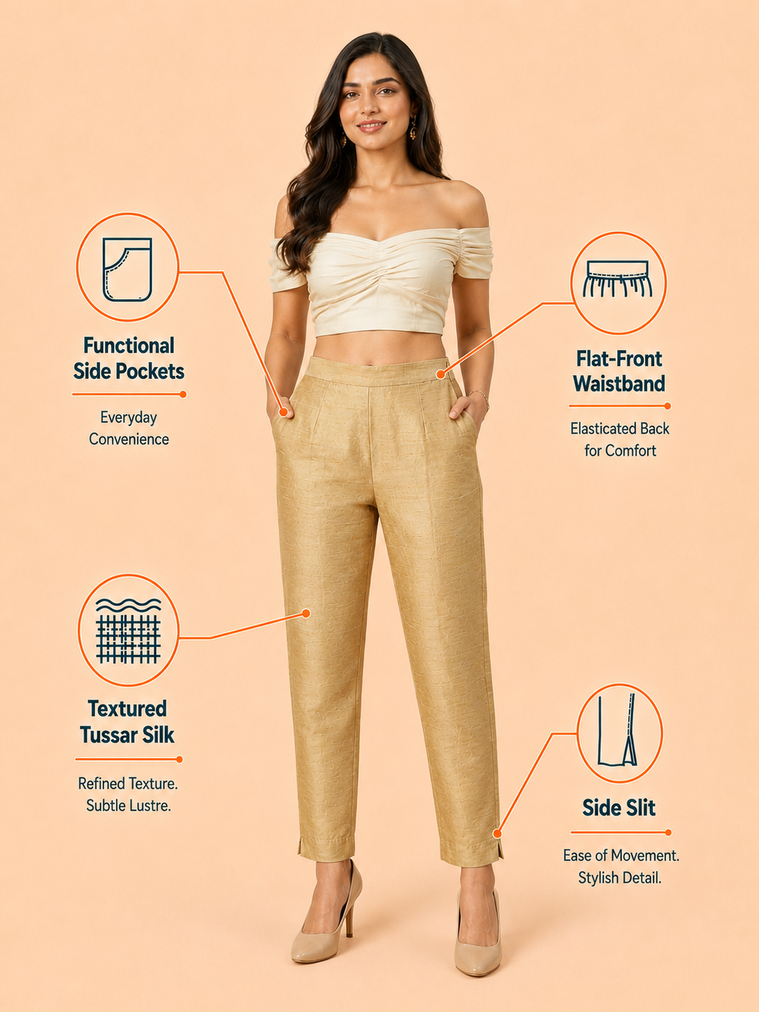 Light Gold Tussar Silk Pant