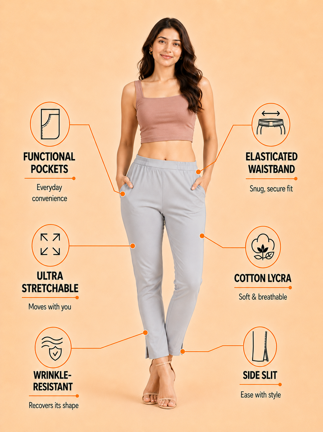 Light Grey Lycra Stretch Pants