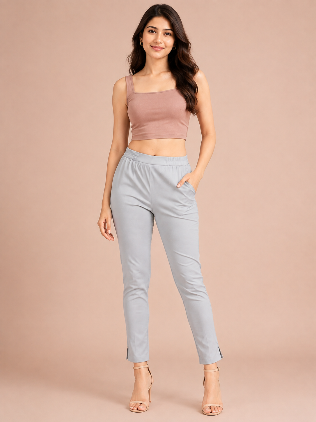 Light Grey Lycra Stretch Pants