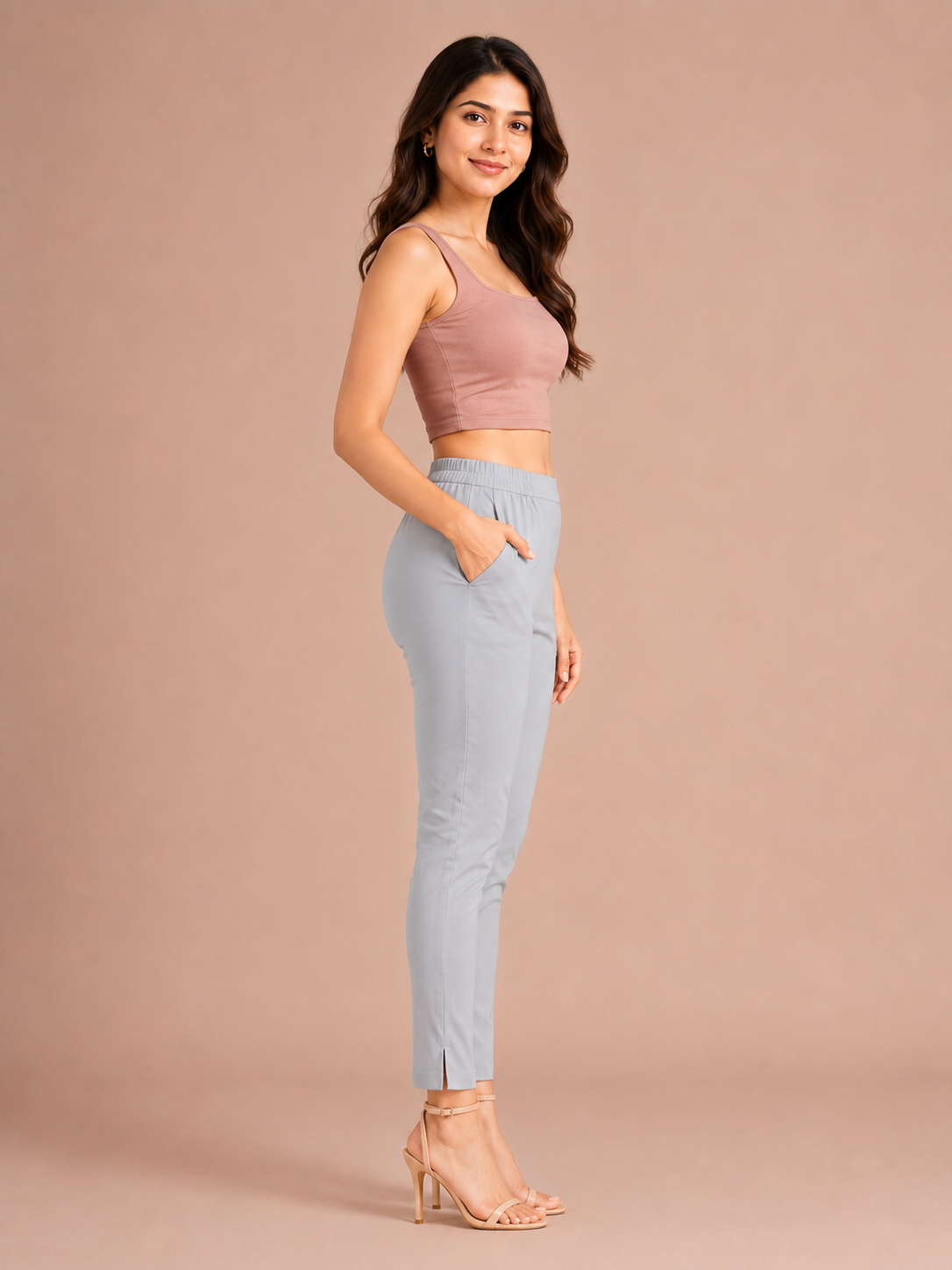 Light Grey Lycra Stretch Pants