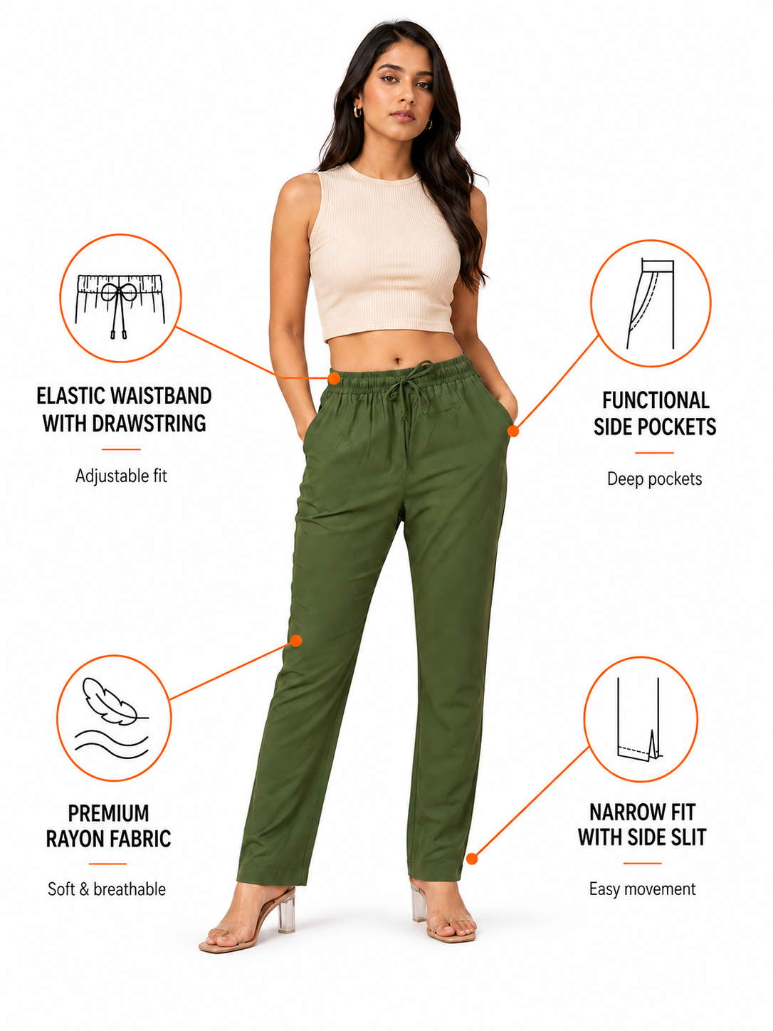 Light Mehandi Premium Rayon Narrow Fit Palazzo