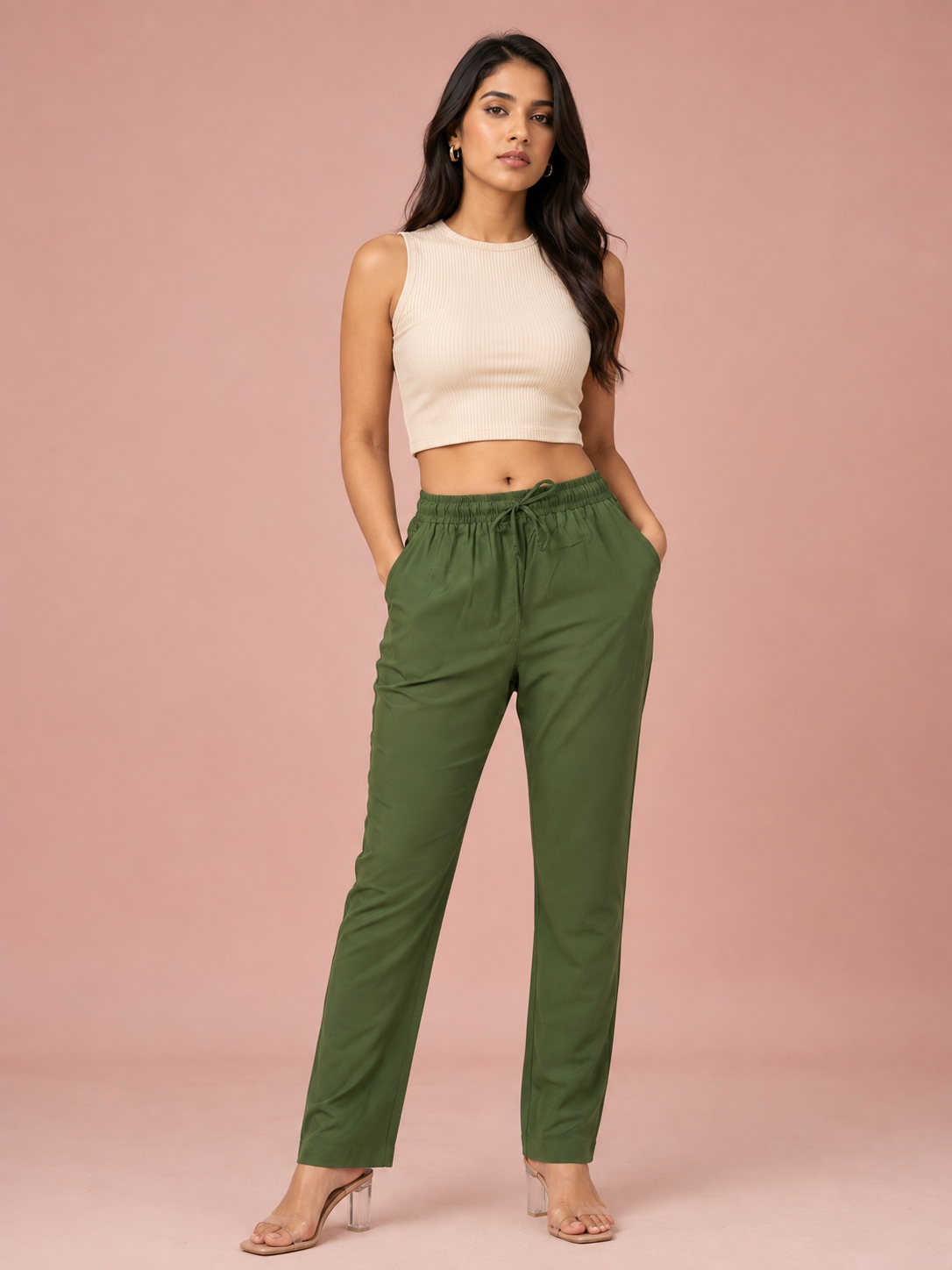Light Mehandi Premium Rayon Narrow Fit Palazzo
