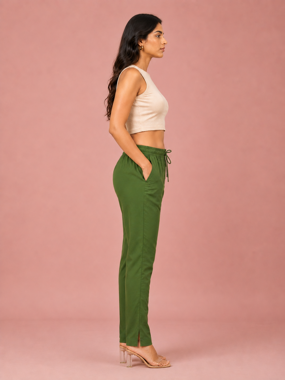 Light Mehandi Premium Rayon Narrow Fit Palazzo