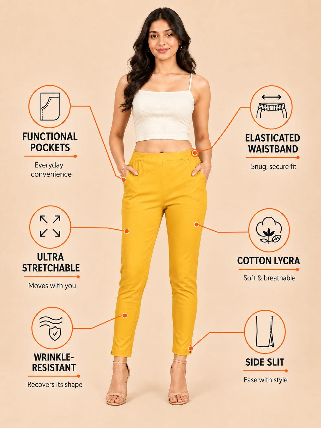 Light Mustard Lycra Stretch Pants