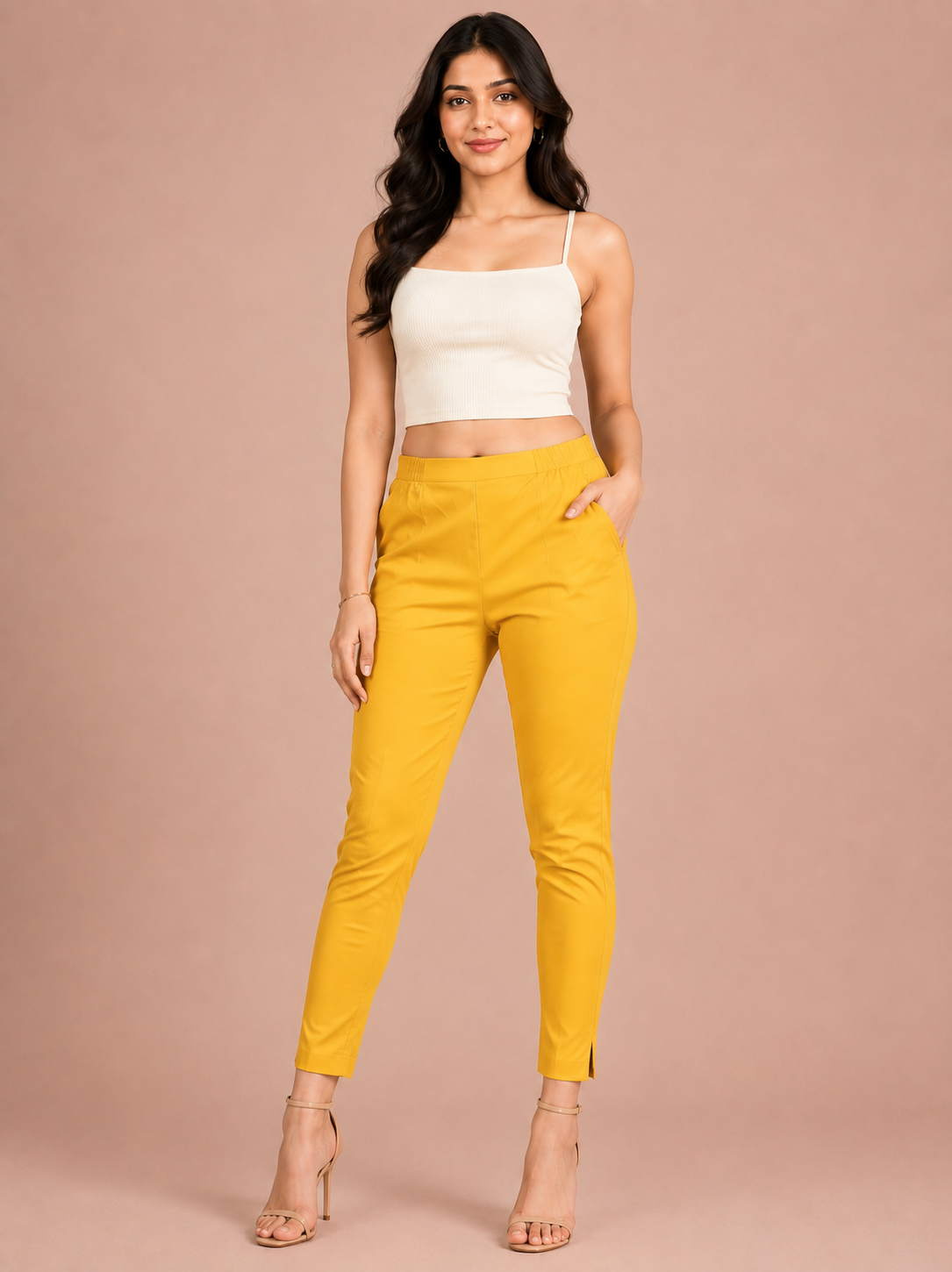 Light Mustard Lycra Stretch Pants