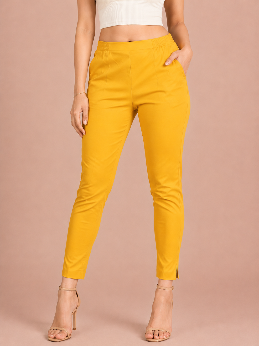Light Mustard Lycra Stretch Pants