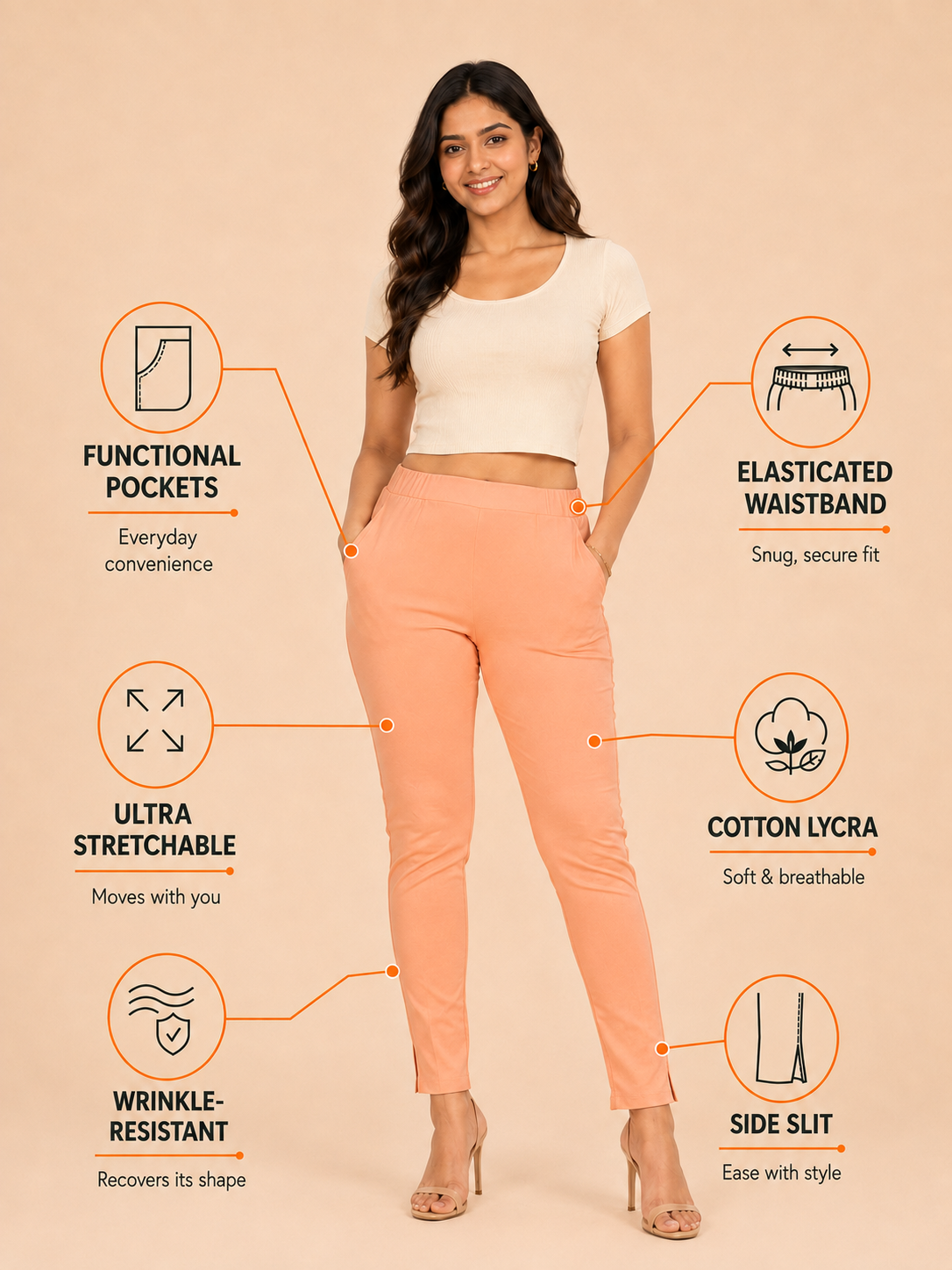 Light Peach Lycra Stretch Pants