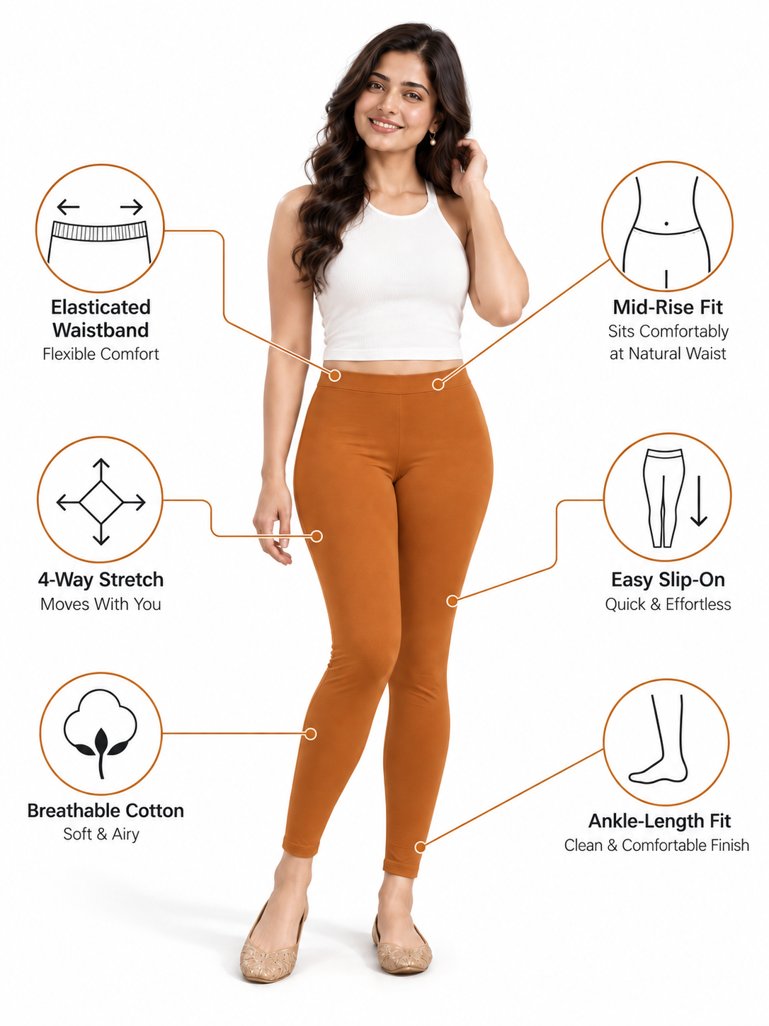 Light Rust Ankle Length Leggings