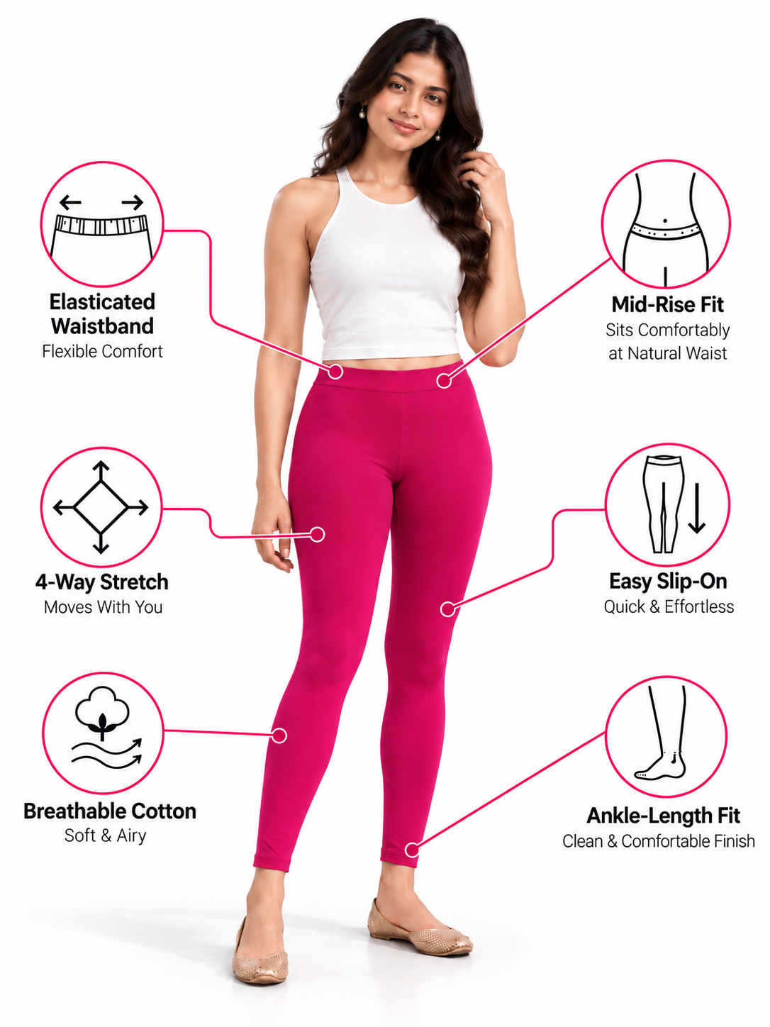 Magenta Ankle Length Leggings
