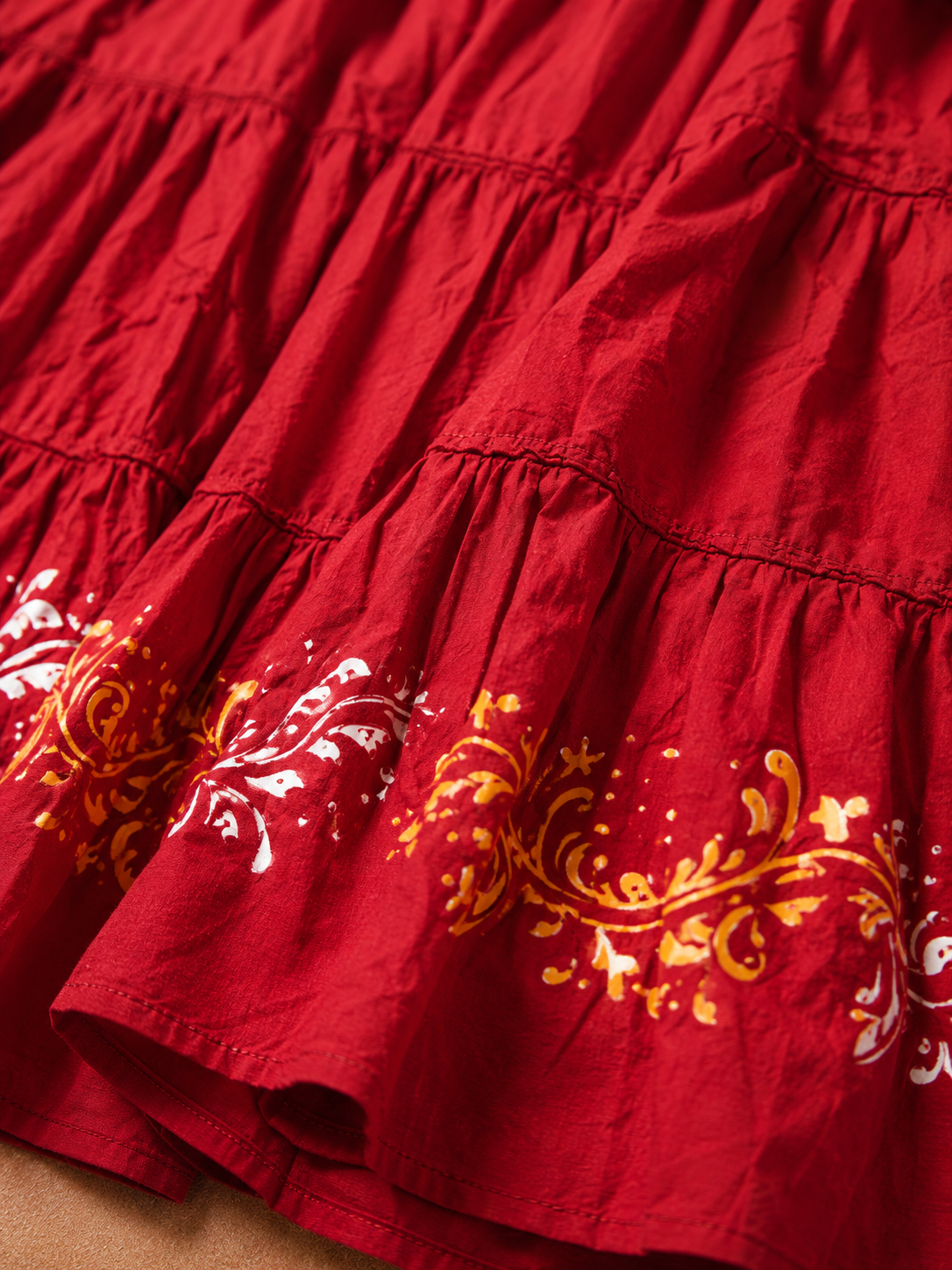 Maroon Block Print 20Mtr Cotton Skirt