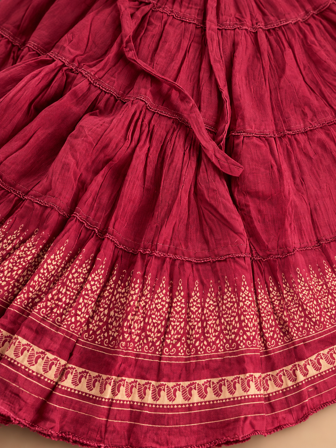 Maroon Block Print 20Mtr Cotton Skirt