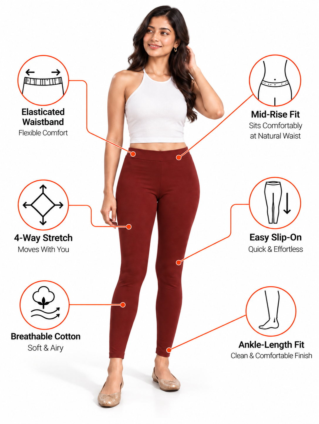 Maroon Ankle Length Leggings