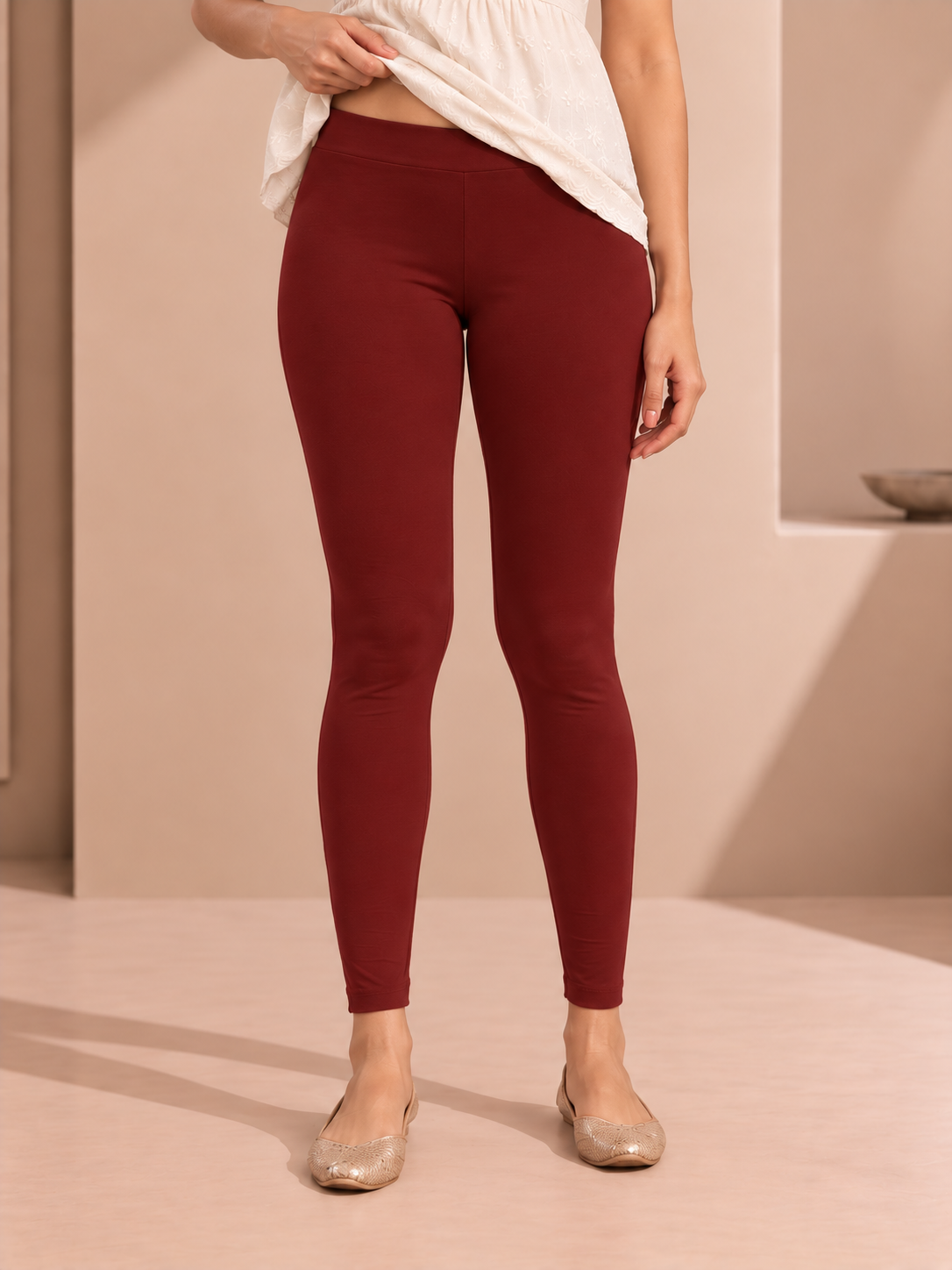 Maroon Ankle Length Leggings