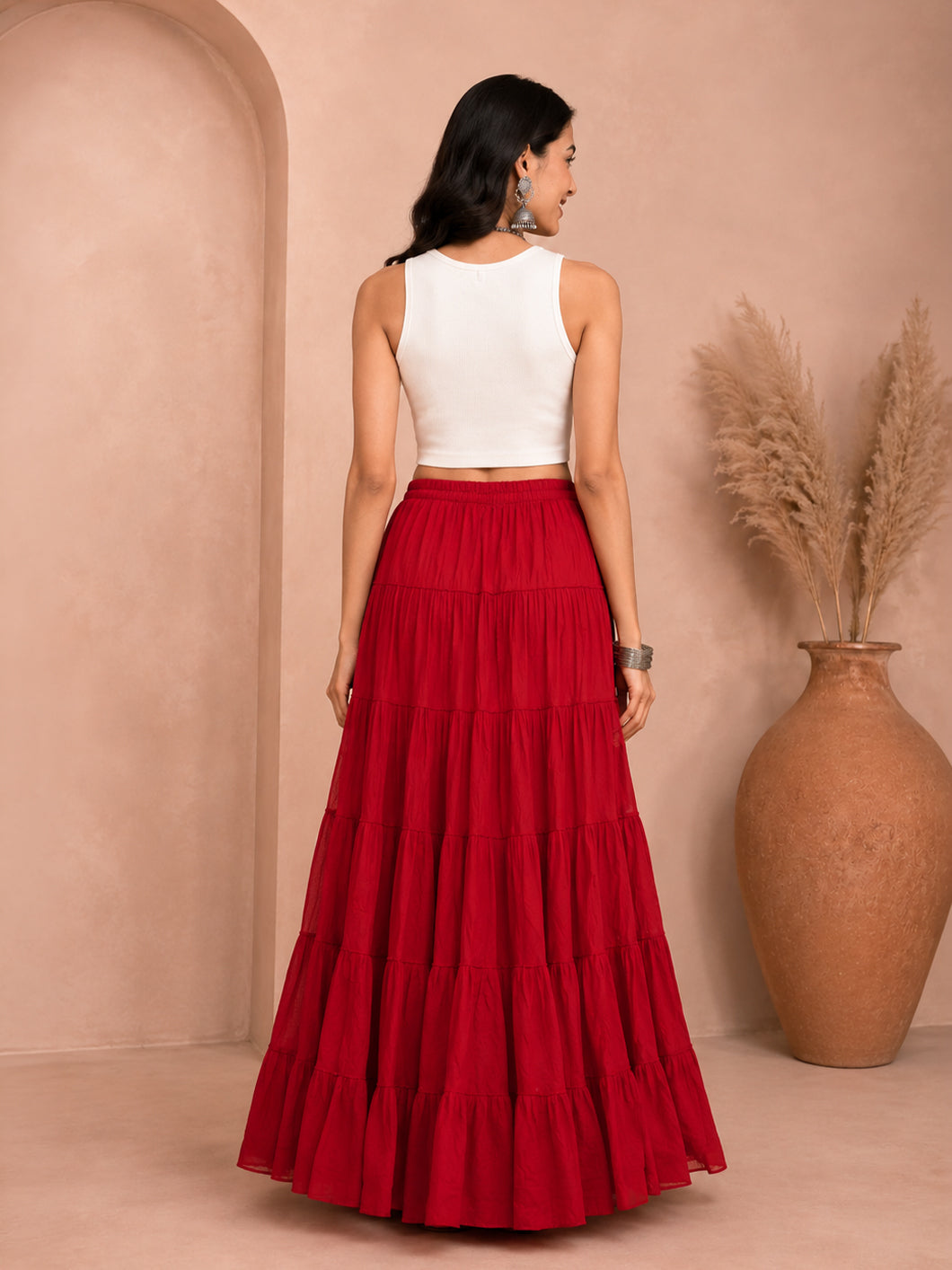 Maroon Cotton Solid Silver Sequin 10mtr Skirt
