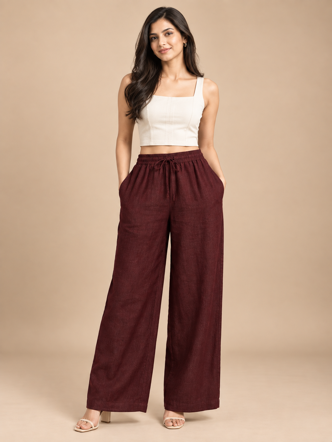 Maroon Linen Palazzo