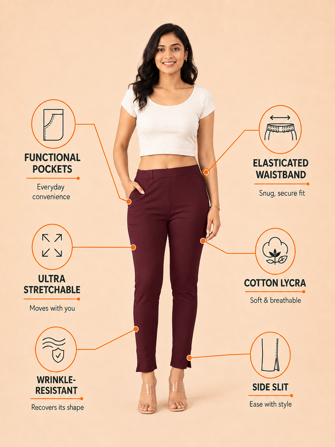 Maroon Lycra Stretch Pant
